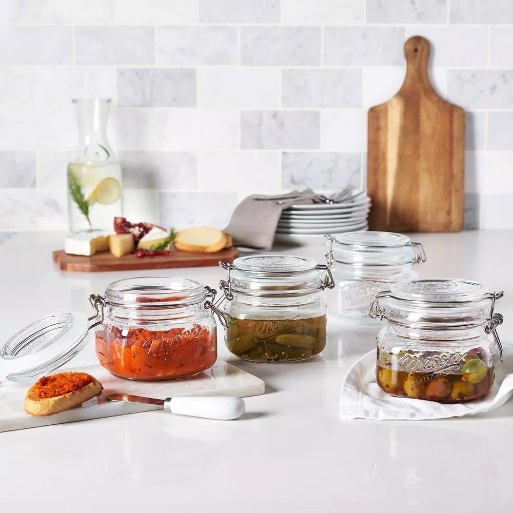 Unbranded 16.9 oz. Glass Kitchen Canister Set with Airtight Wire Clamp Lids (Set of 4)