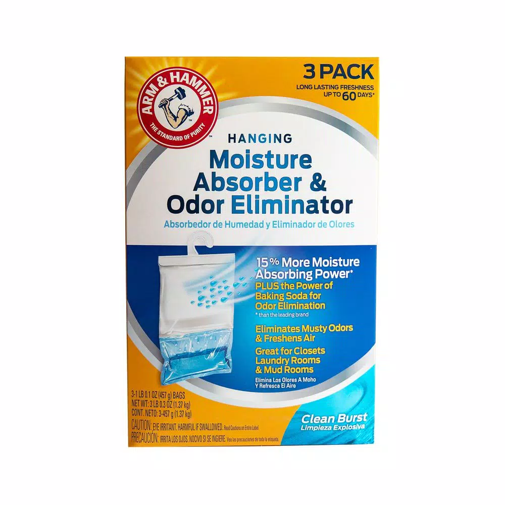 Arm & Hammer Hanging Moisture Absorber and Odor Eliminator, Clean Burst Scent, 16 oz (3-Pack)