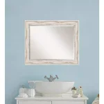 Amanti Art Alexandria 33 in. W x 27 in. H Distressed Whitewash Wood Framed Beveled Edge Bathroom Mirror thumbnail 1