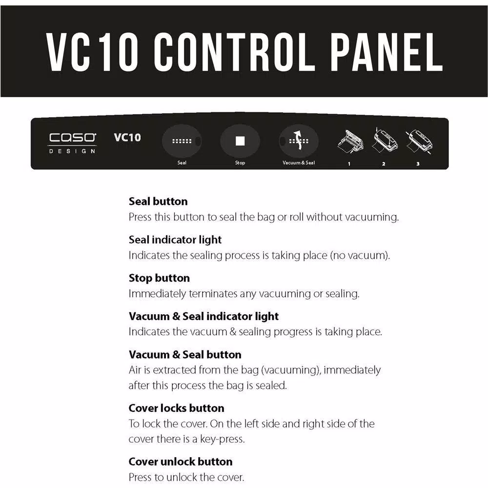 Caso VC 10 Stainless Steel Food Vacuum Sealer with Food Management App and 2 Vacuum Rolls