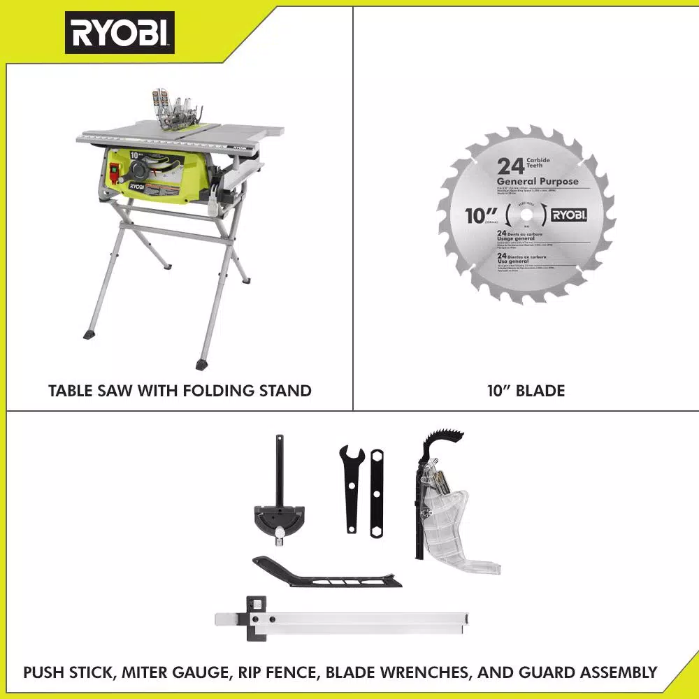 RYOBI 10 in. 15 Amp Table Saw with Folding Stand