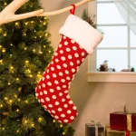 Glitzhome 21 in. Red and White Polka Dot Fabric Pompom Christmas Stocking thumbnail 7
