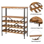 Glitzhome 34.25 in. Vintage Wood and Iron Wine Bottle and Glass Rack thumbnail 4
