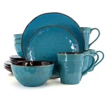 Elama Sea Glass 16-Piece Turquoise Stoneware Dinnerware Set, Service for 4 thumbnail 1