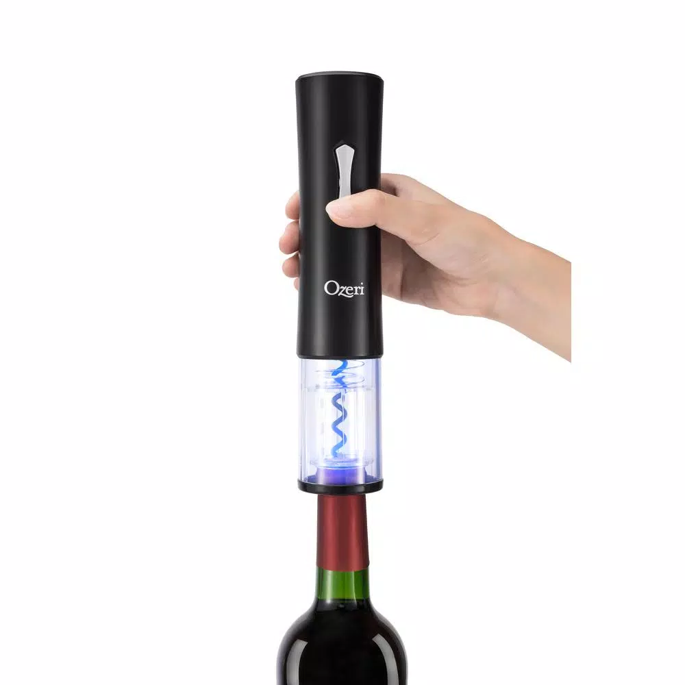 Ozeri Gusto Electric Wine Opener, Cordless Battery Operated Corkscrew with Integrated Foil Cutter