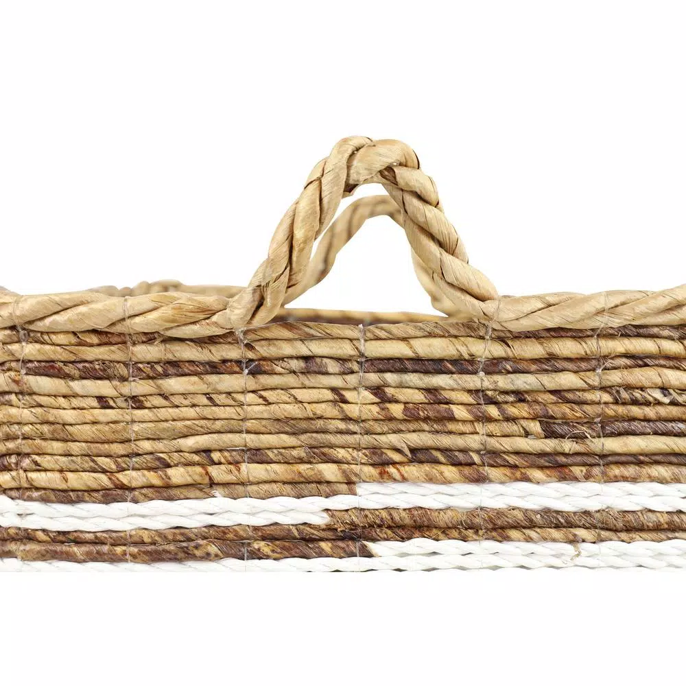 LITTON LANE Rectangular Banana Leaf and Polypropylene Wicker Storage Baskets with Handles, Set of 3