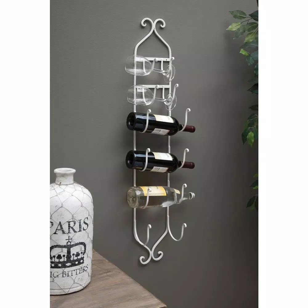 IMAX Worldwide Home 41.25 in. White Metal Wall-Mounted Towel and Wine Rack