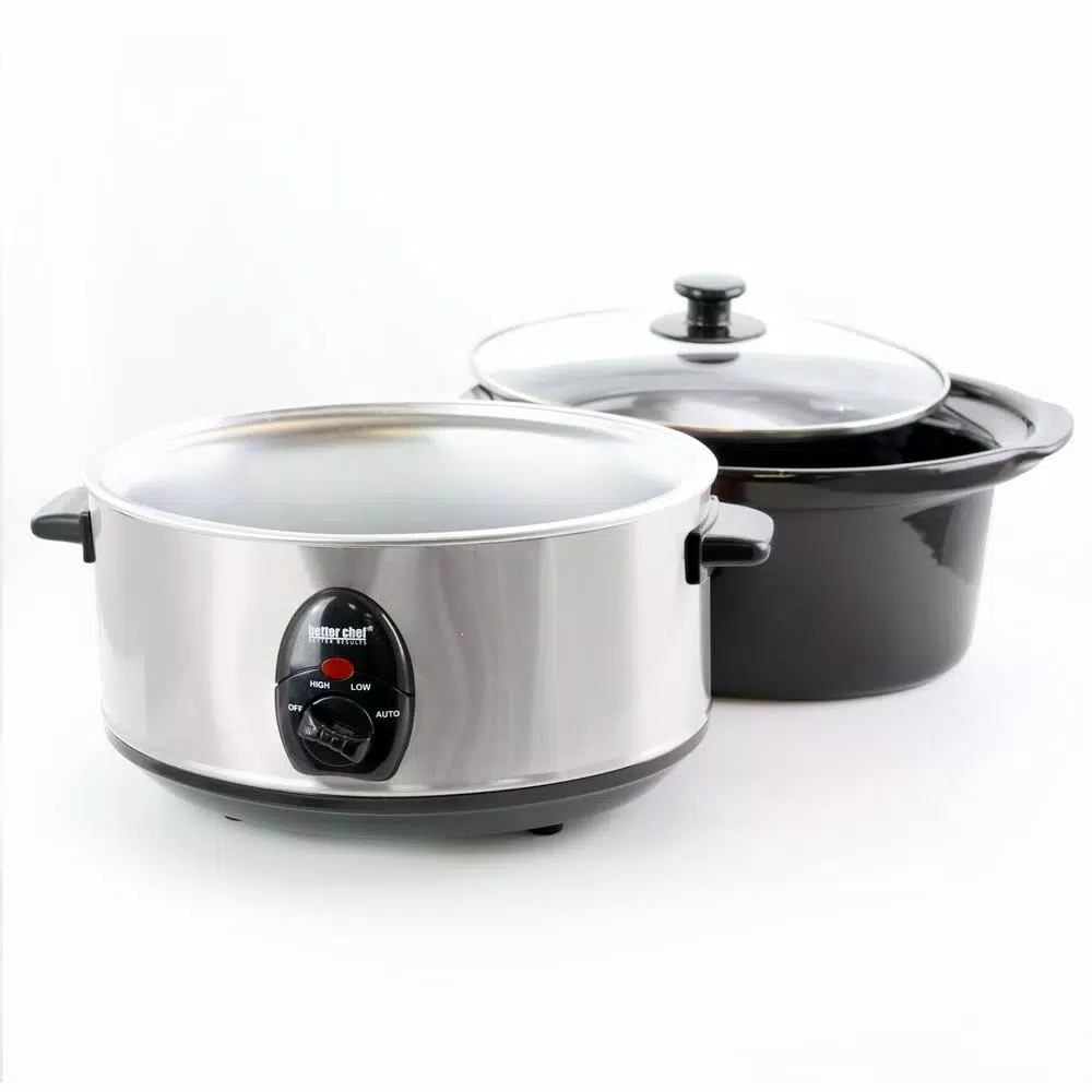 Better Chef 3.7 Qt. Silver Oval Slow Cooker with Stoneware Container