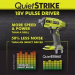 RYOBI 18V ONE+ QuietSTRIKE 1/4 in. Hex Pulse Driver Kit with 2.0 Ah Battery and Charger thumbnail 7