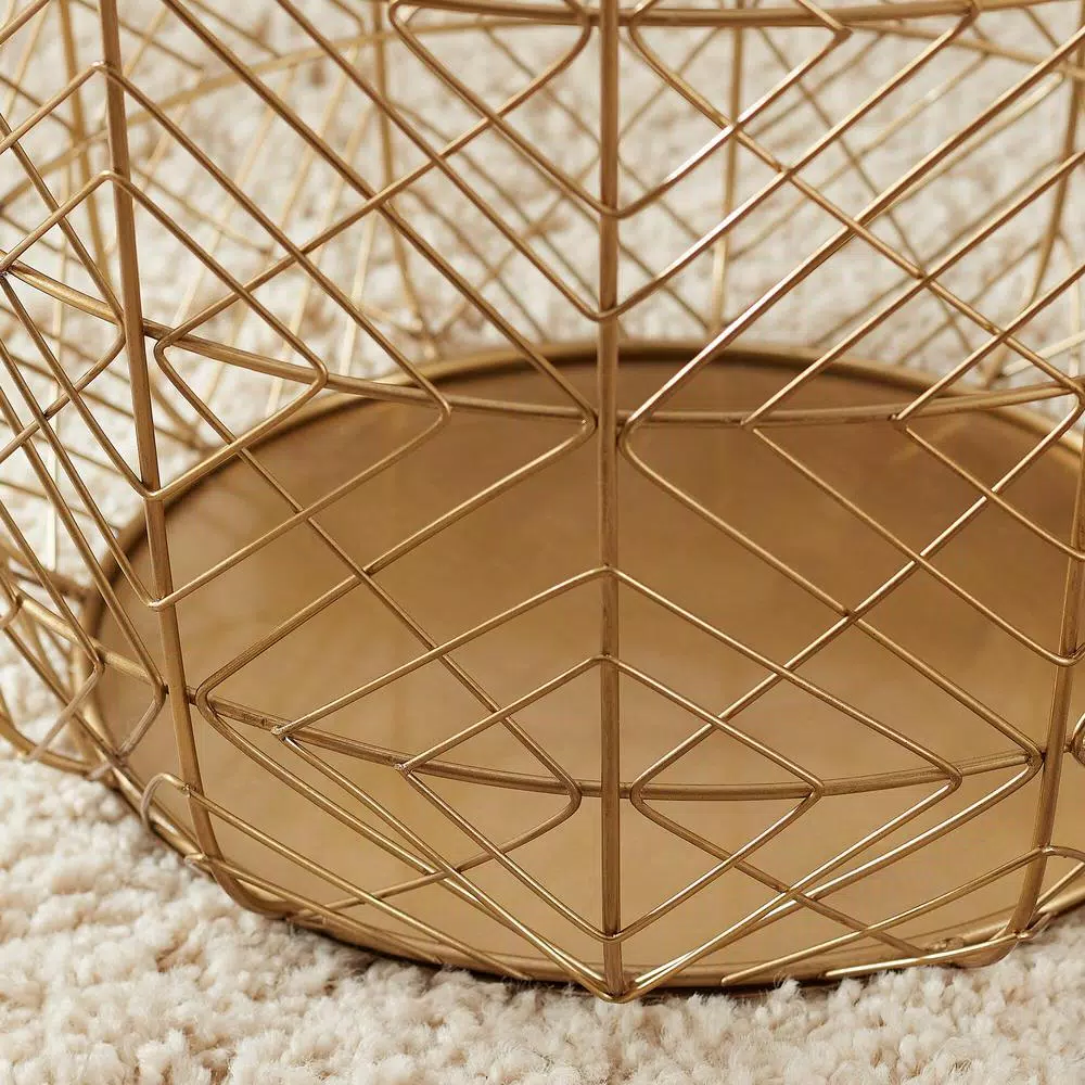 Home Decorators Collection Round Gold Metal Wire Decorative Basket Set, 3-Piece Mid-Century Modern Decor