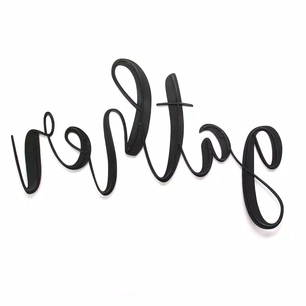 Stratton Home Decor Gather Metal Script Wall Sign, Large Handcrafted Pewter Decorative Art