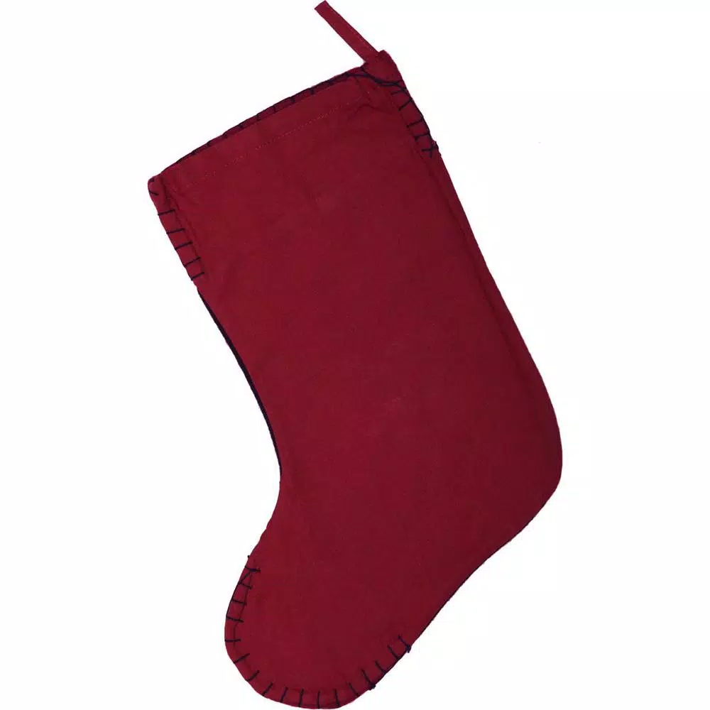 VHC Brands 15 in. Christmas Snowflake Embroidered Felt Stocking - Coal Black & Crimson