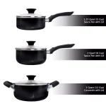 Classic Cuisine Allumi-Shield 15-Piece Nonstick Aluminum Cookware Set with Lids, Black thumbnail 3