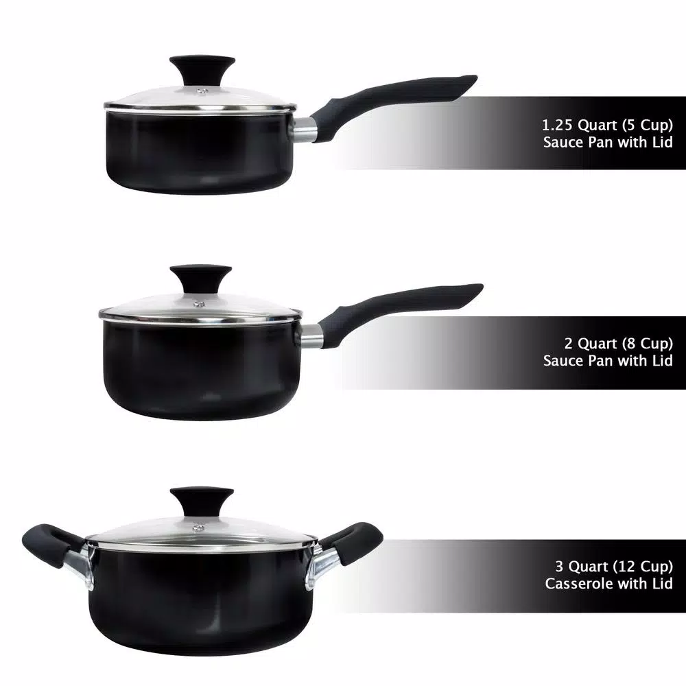 Classic Cuisine Allumi-Shield 15-Piece Nonstick Aluminum Cookware Set with Lids, Black