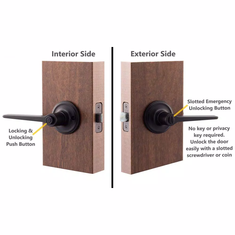 Copper Creek Zane Contemporary Black Privacy Lever Door Handle for Bedroom and Bathroom