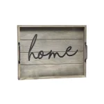 Elegant Designs Rustic Gray Wooden Decorative Serving Tray with Black Metal Handles thumbnail 2