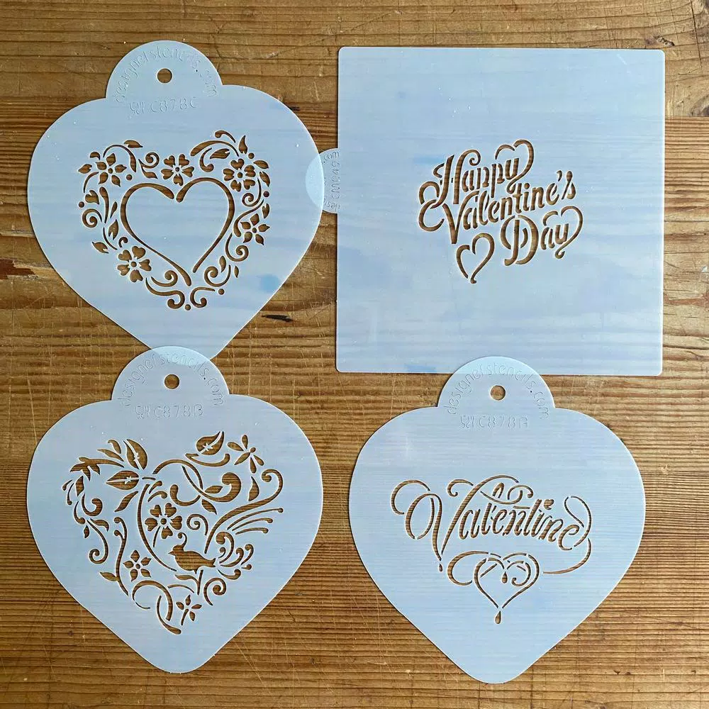 Designer Stencils Be My Valentine Heart Cookie Stencil Bundle - 4 Pattern Set