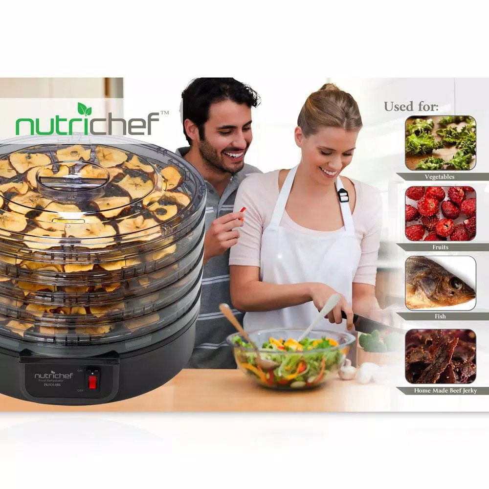 NutriChef 5-Tray Electric Countertop Food Dehydrator, Black