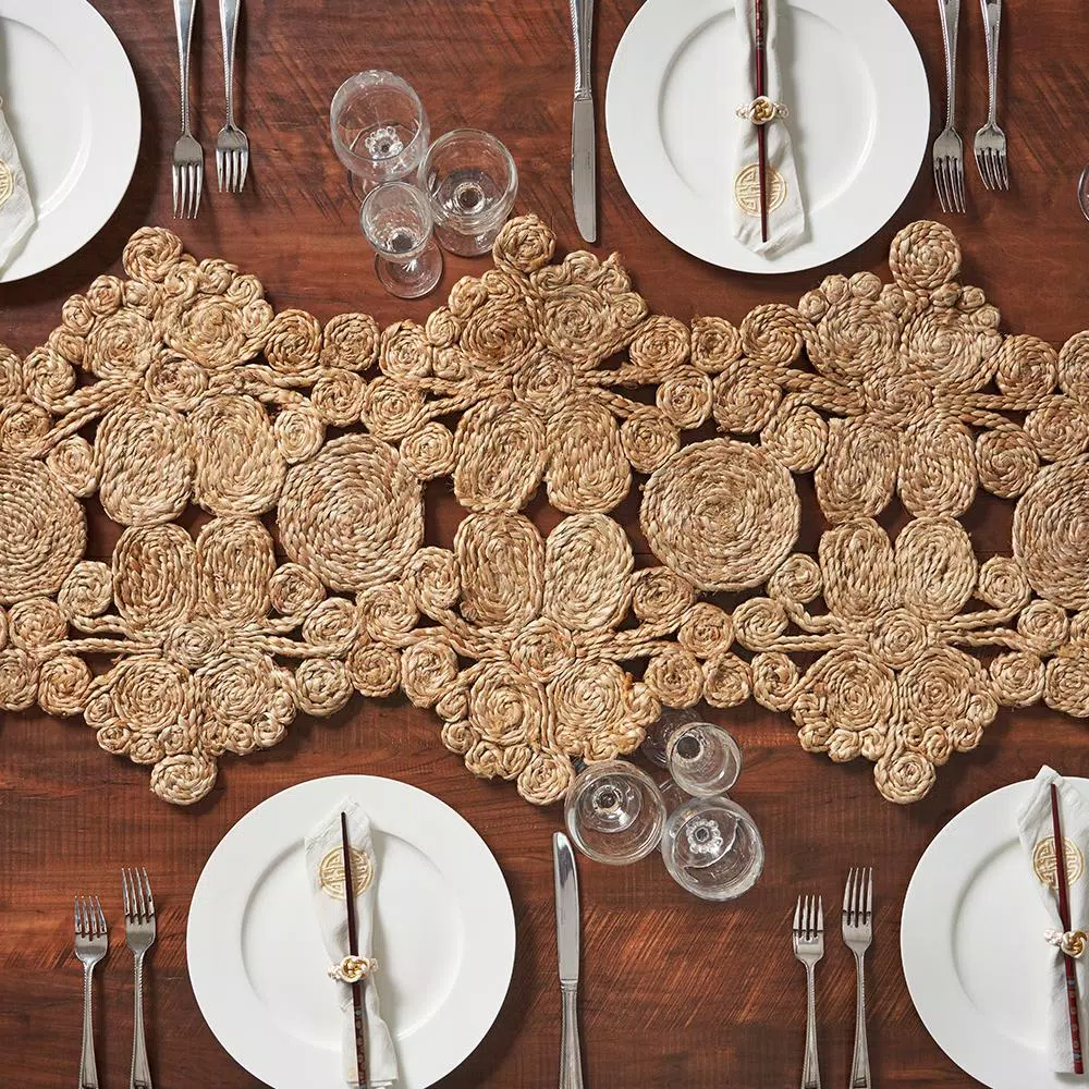 LR Resources Natural Jute Rectangle Indoor Table Runner - 16 in. x 80 in. - Bohemian Farmhouse Decor