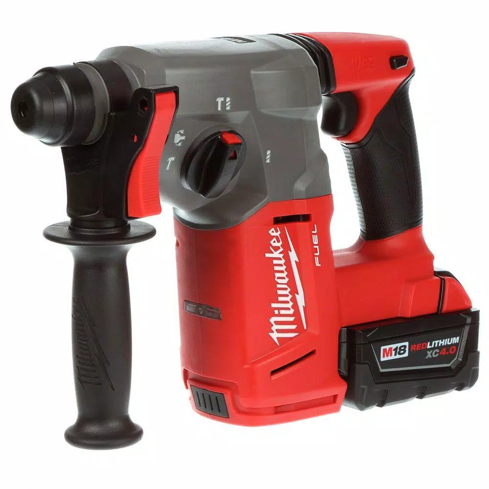 Milwaukee M18 FUEL 1 in. SDS-Plus Cordless Rotary Hammer Kit with Two 5.0 Ah Batteries and Charger