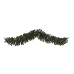 Nearly Natural 6 ft. Pre-Lit Flocked Artificial Christmas Pine Garland with 50 Multi-Colored LED Lights and Berries thumbnail 1