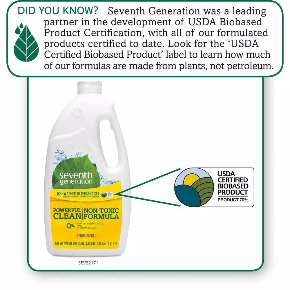 SEVENTH GENERATION Automatic Dishwasher Gel, Lemon Scent, Plant-Based & Nontoxic (42 oz., Case of 6)