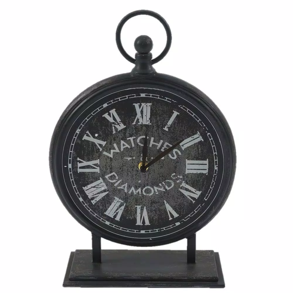 Winsome House Black Metal Vintage Table Top Clock with Roman Numerals