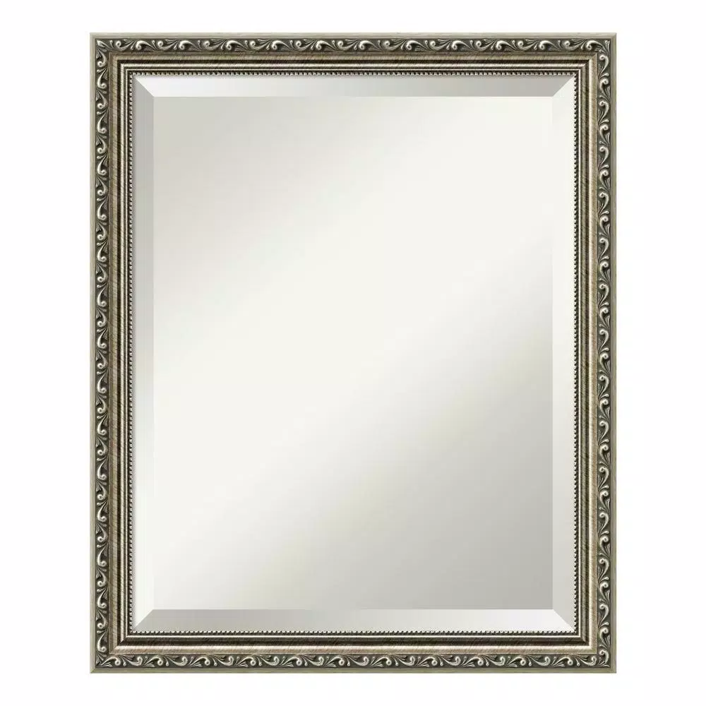 Amanti Art Parisian 18.5 in. W x 22.5 in. H Silver Framed Beveled Edge Rectangular Bathroom Mirror