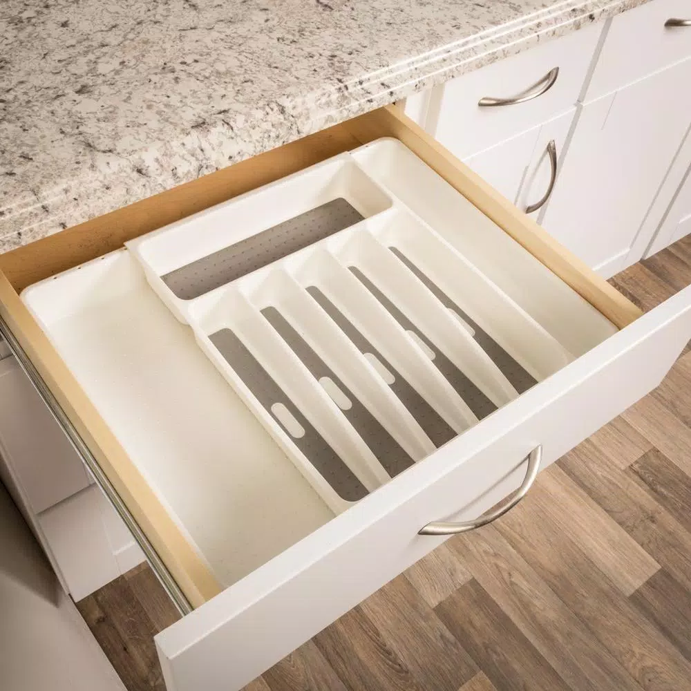 Real Solutions for Real Life Expandable White Plastic Utility Drawer Organizer Tray with 8 Compartments