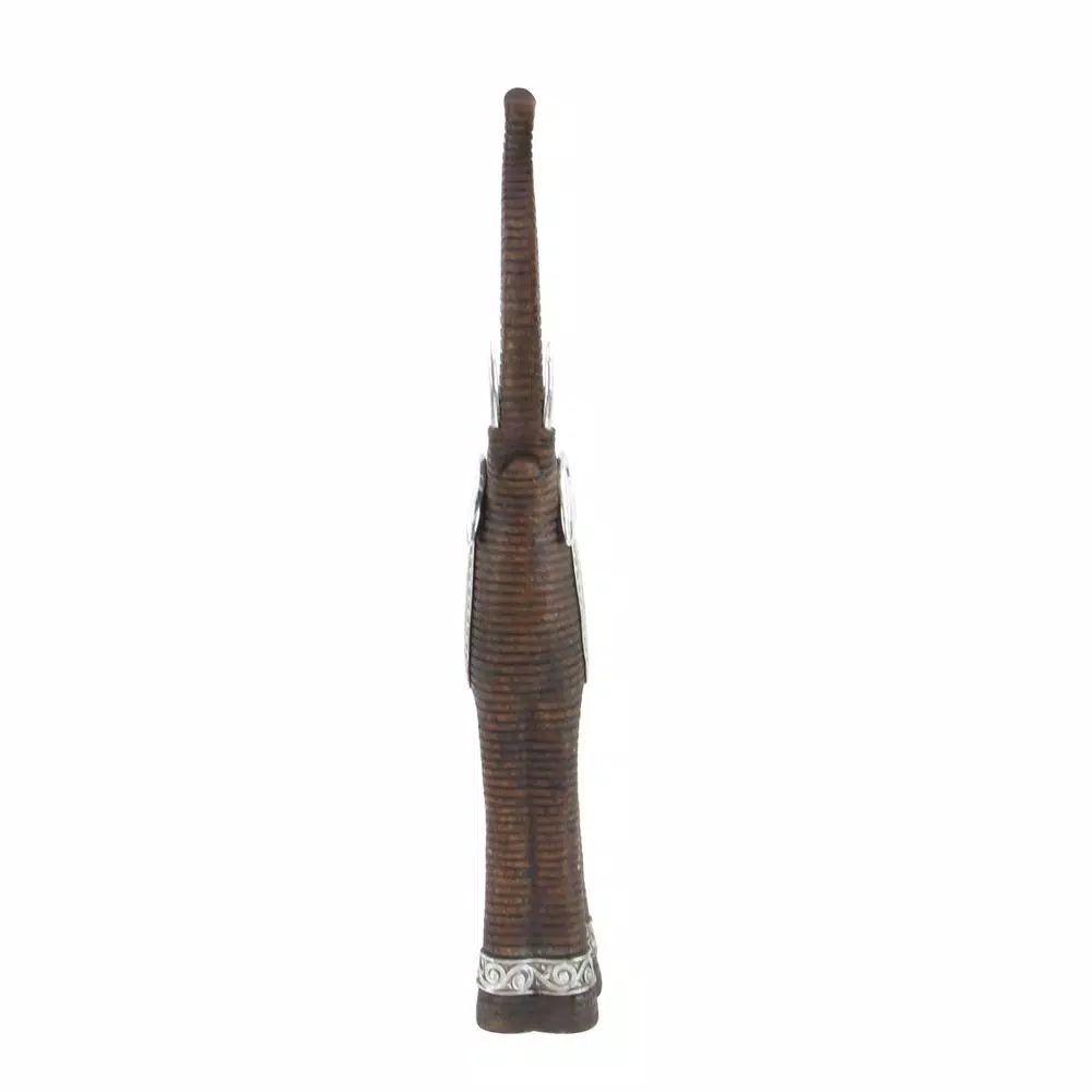 LITTON LANE 38 in. Elephant Decorative Sculpture with Raised Trunk - Brown and Silver Polystone Statuary
