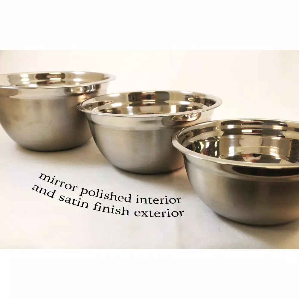 ExcelSteel 3-Piece Stainless Steel Mixing Bowls Set with Satin Finish