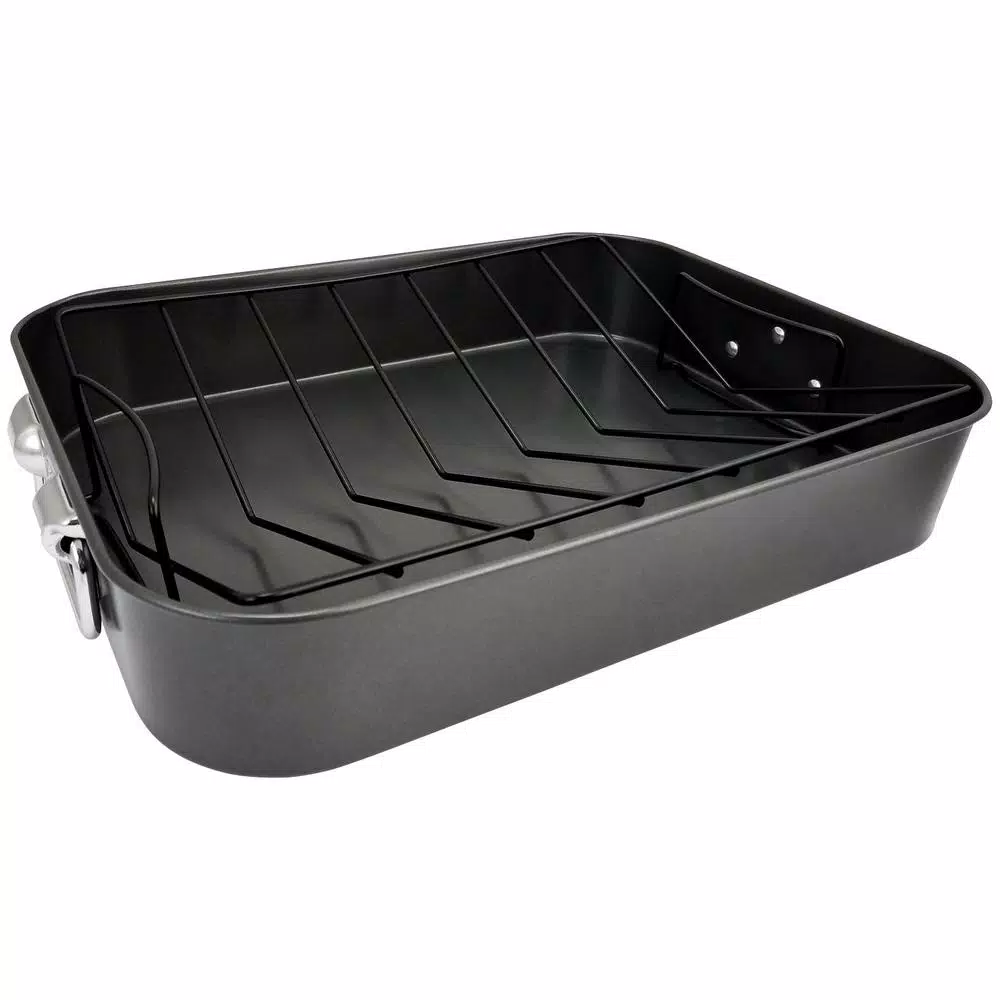 Gibson Home Top Roast Non-Stick Carbon Steel Roasting Pan with Metal Rack, 10 Qt