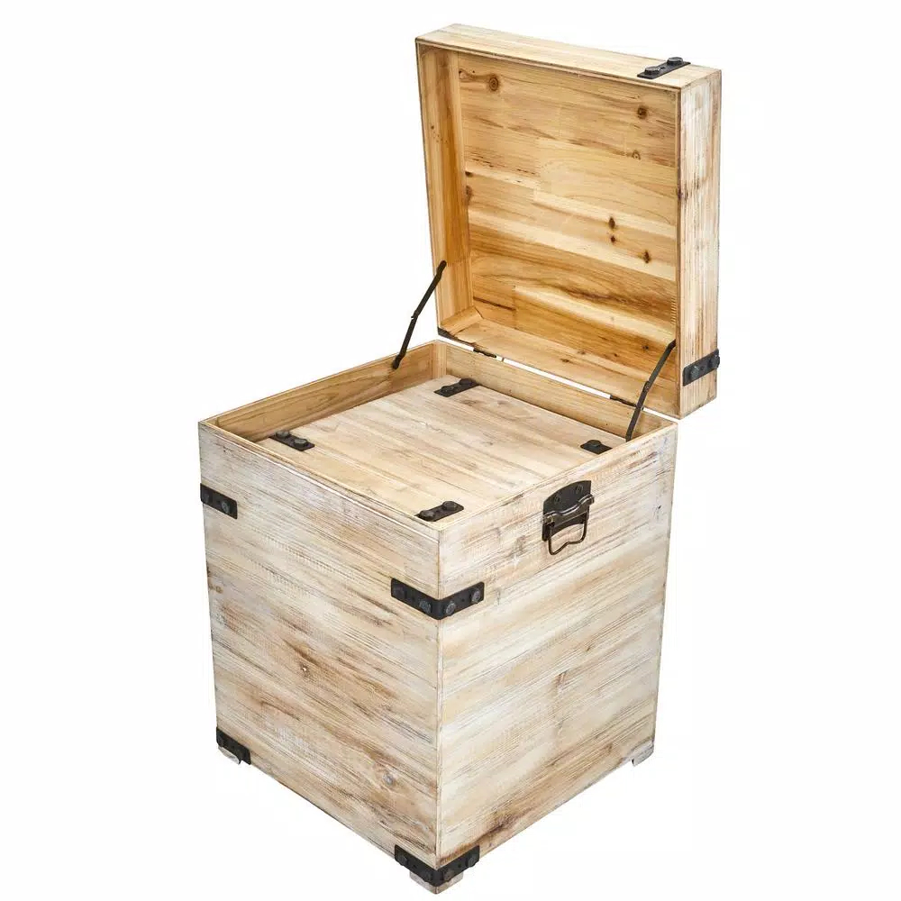 Nearly Natural Rustic White Wash Wood Decorative Storage Boxes with Metal Detail, Set of 2
