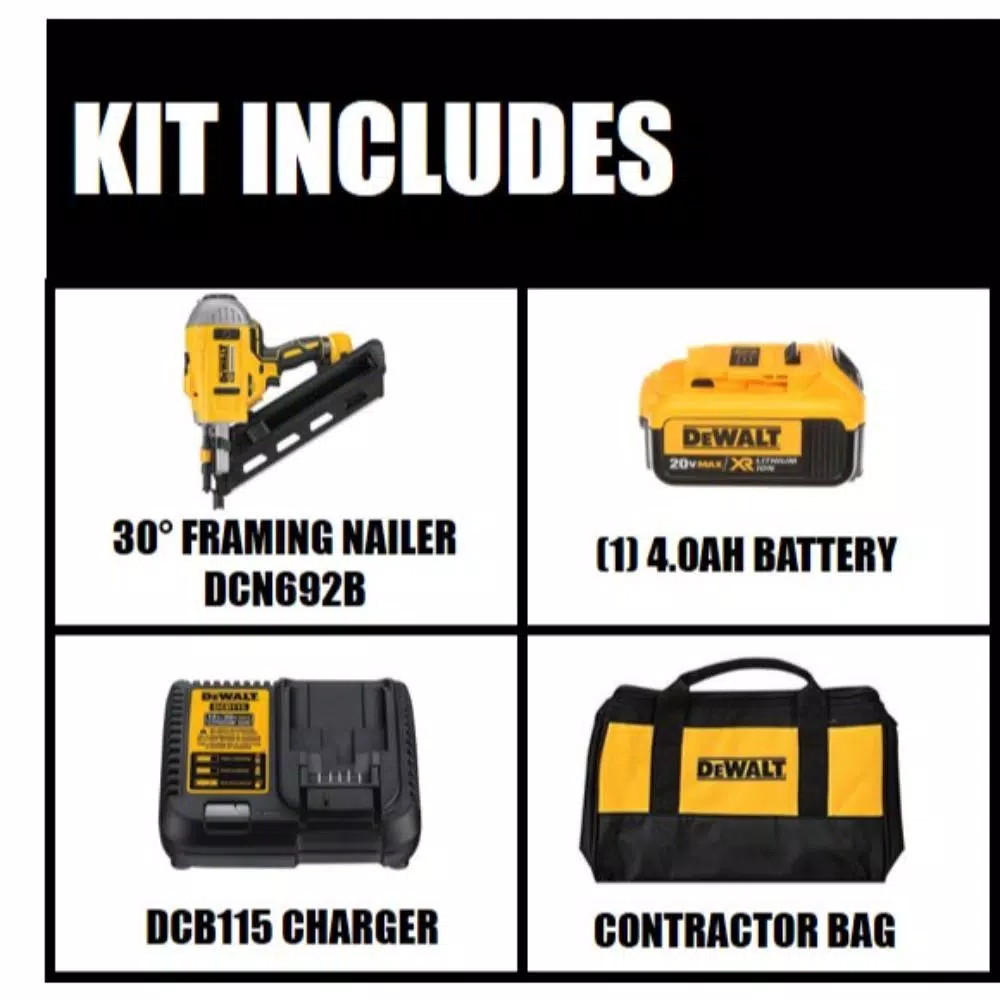 DEWALT 20V MAX Cordless Brushless 30° Paper Collated Framing Nailer Kit with 4Ah Battery and Charger