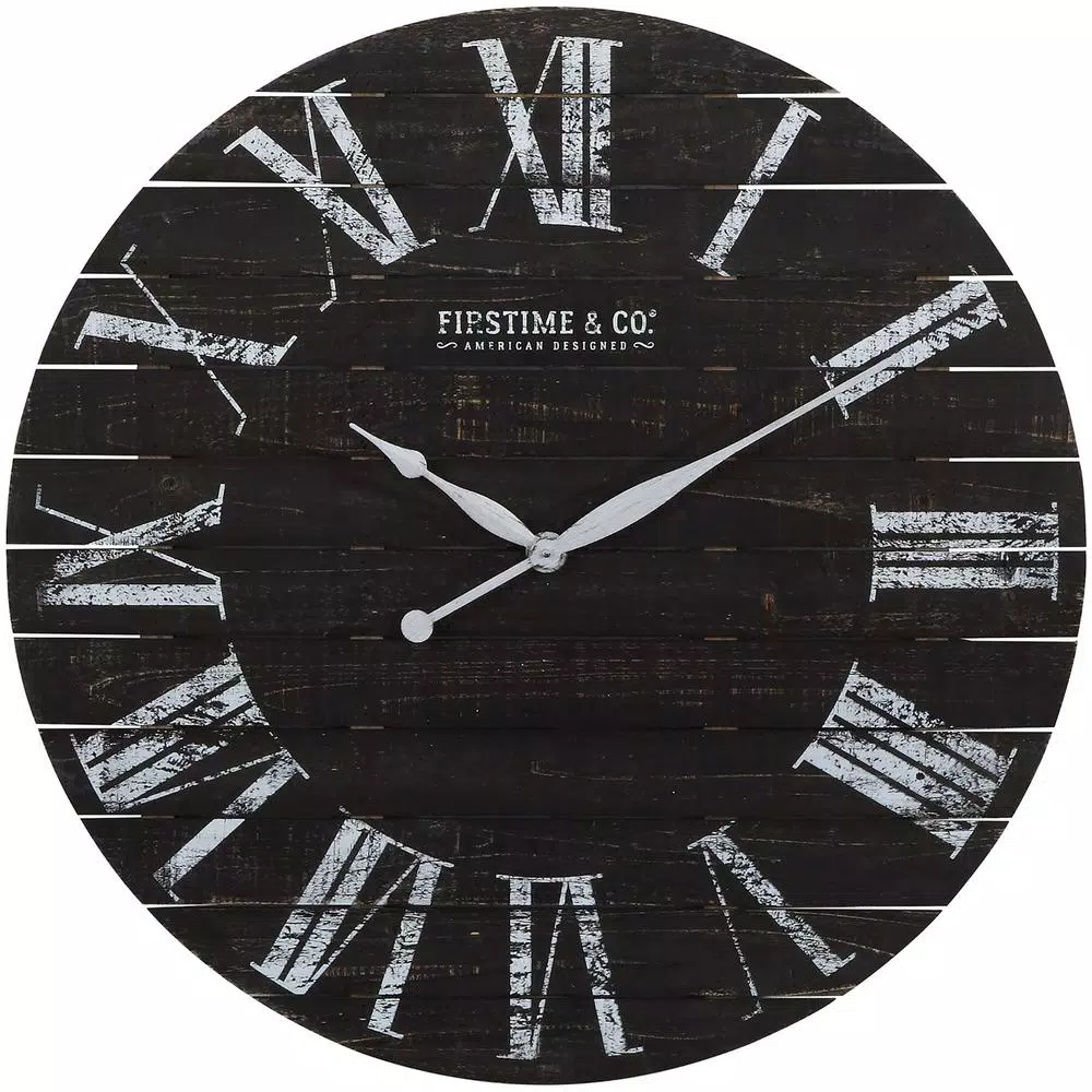 FirsTime & Co. 29 in. Midnight Shiplap Wall Clock - Rustic Farmhouse Decor