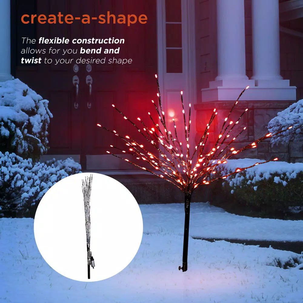 Alpine Corporation 39 in. Silver Metallic Foil Tree Yard Stake with 140 Red LED Lights