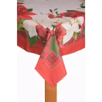 Lintex Poinsettia Tartan Christmas Tablecloth, 60 x 84 in., Red and White Cotton Blend thumbnail 1
