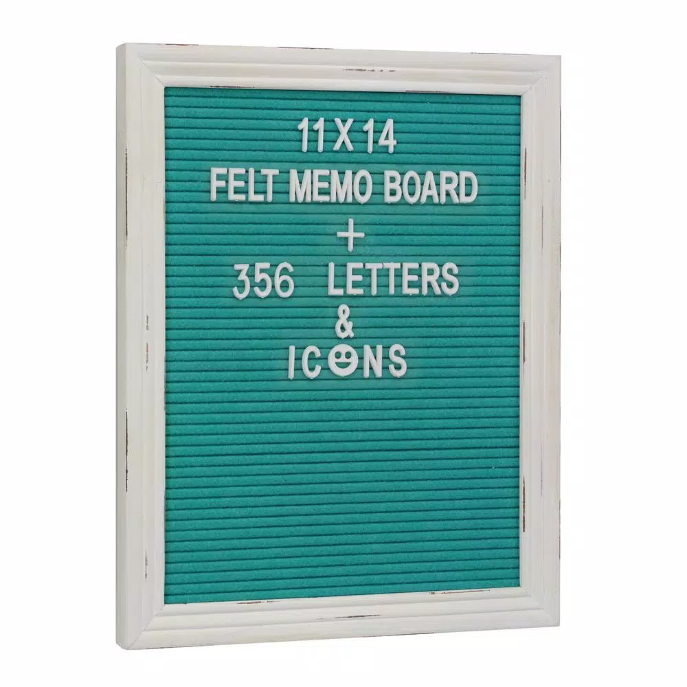 Stonebriar Collection Stonebriar Turquoise Felt Memo Board with White Wash Wooden Frame
