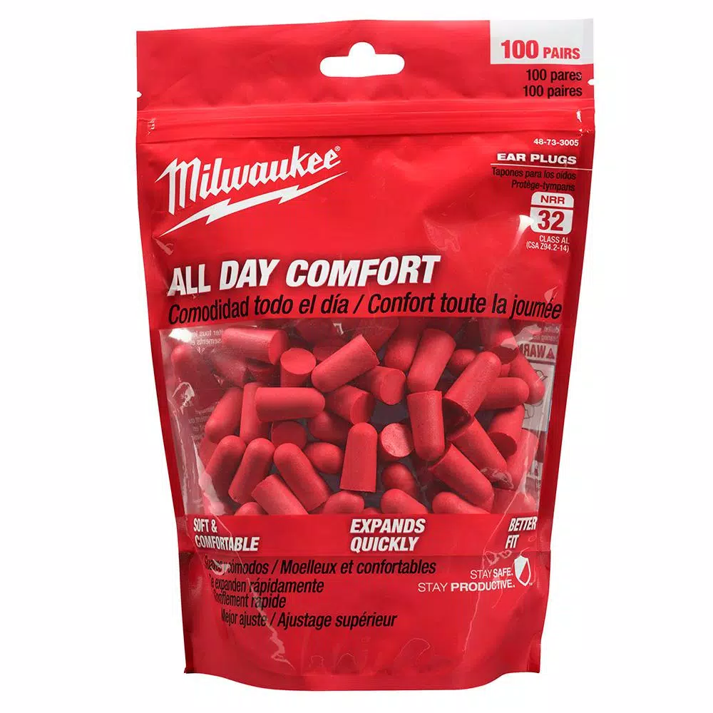 Milwaukee Red Disposable Foam Earplugs, 100-Pack, 32 dB NRR