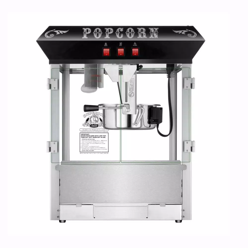 Unbranded 8 oz. Commercial Countertop Popcorn Popper Machine with Storage Cabinet, Black & Stainless Steel