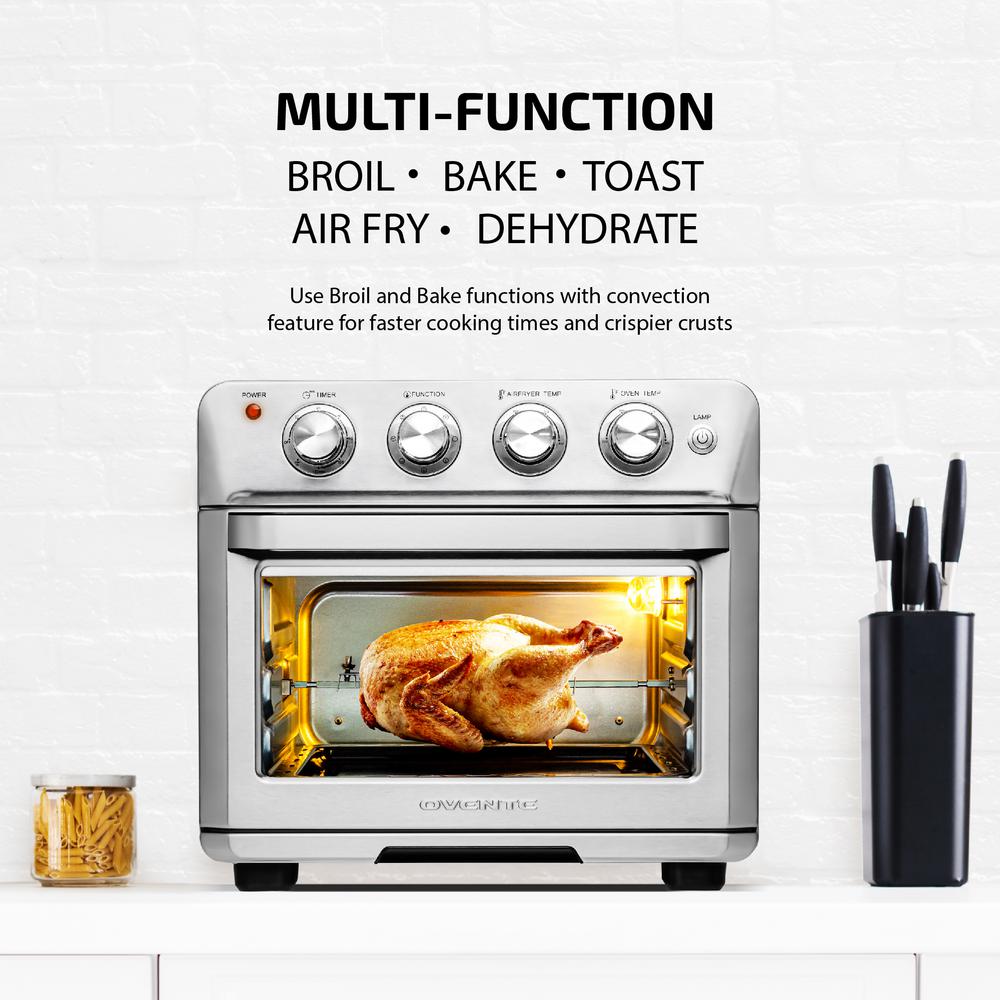 Ovente 1700W Stainless Steel Multi-Function Air Fryer Rotisserie Convection Oven & Dehydrator, 25L