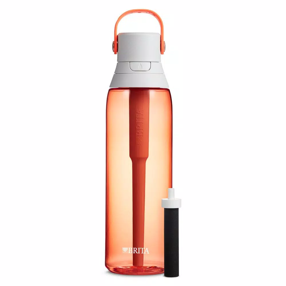 Brita 26 oz. Premium Filtering Water Bottle, BPA-Free, Coral Orange