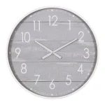 Pinnacle 28 in. Gray Washed Wood Plank Round Wall Clock - Rustic Farmhouse Decor thumbnail 2