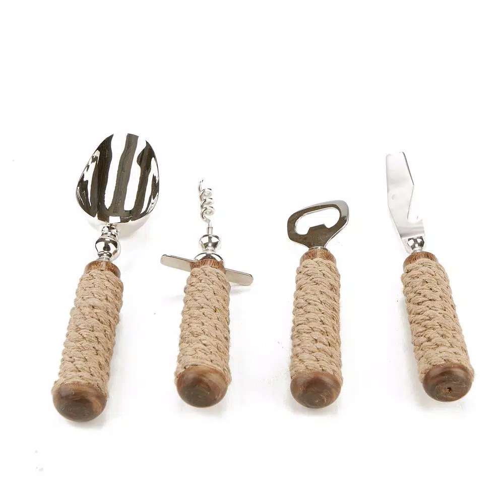 Mind Reader Products 4-Piece Bar Tool Set with Rope-Wrapped Handles, Stainless Steel