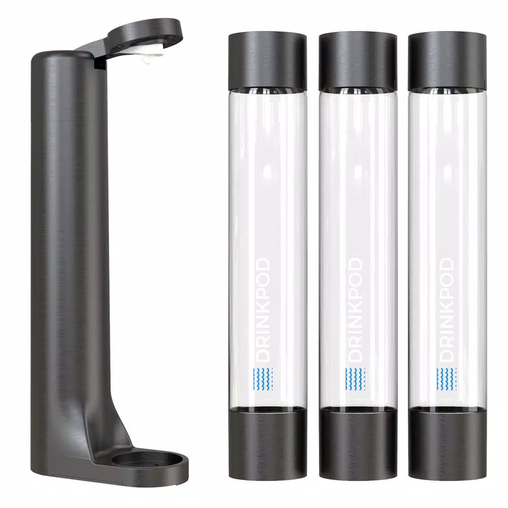 Drinkpod FIZZPod Black One-Touch Sparkling Soda Maker Machine with 3 PET Bottles