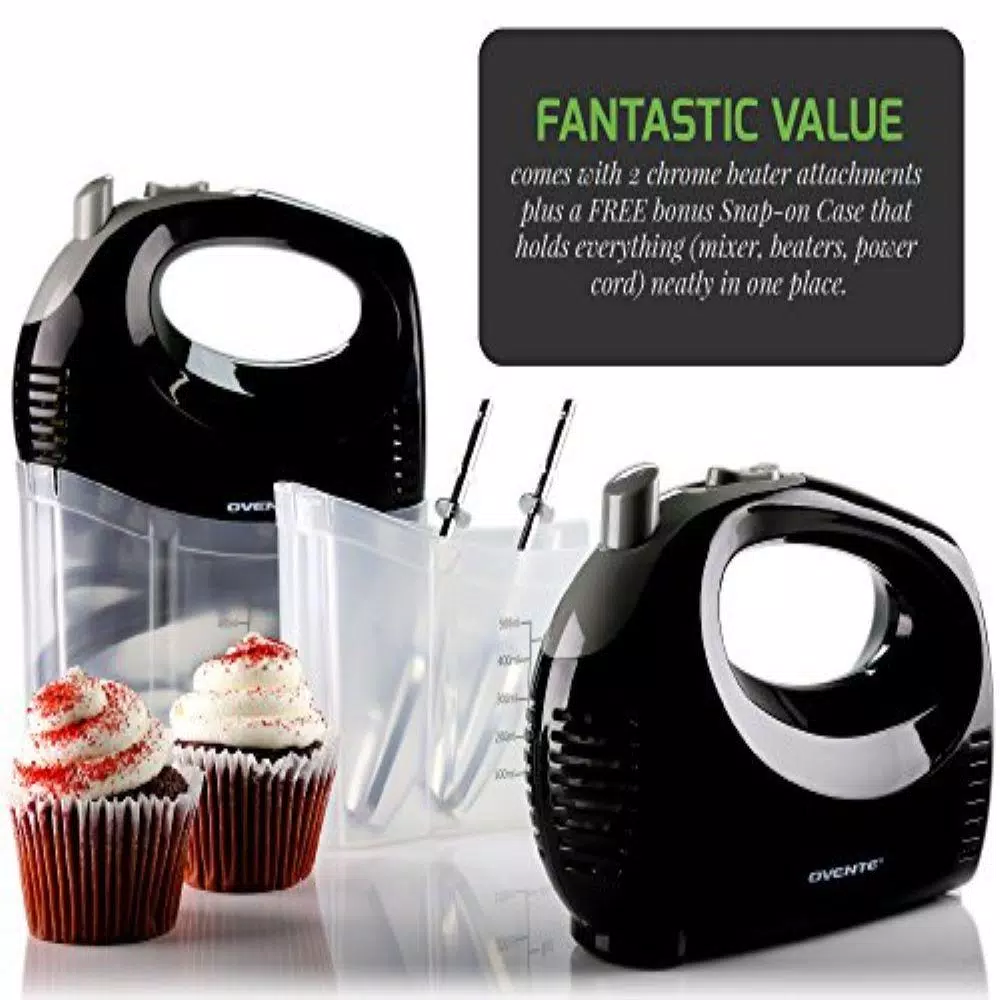 Ovente 5-Speed Ultra Power Hand Mixer with Storage Case, 150W, Black