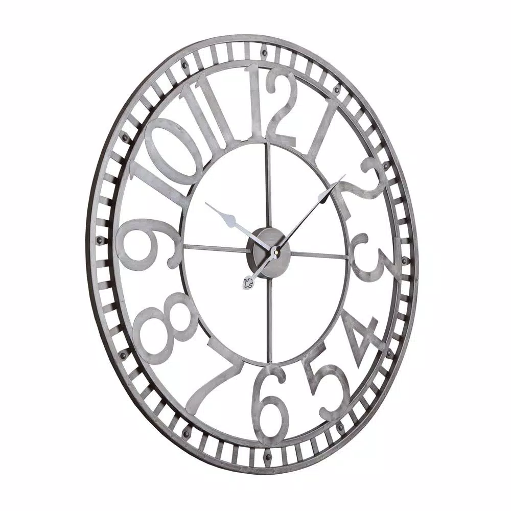 Utopia Alley Manhattan 32" Industrial Wall Clock, Pewter Metal, Analog Quartz