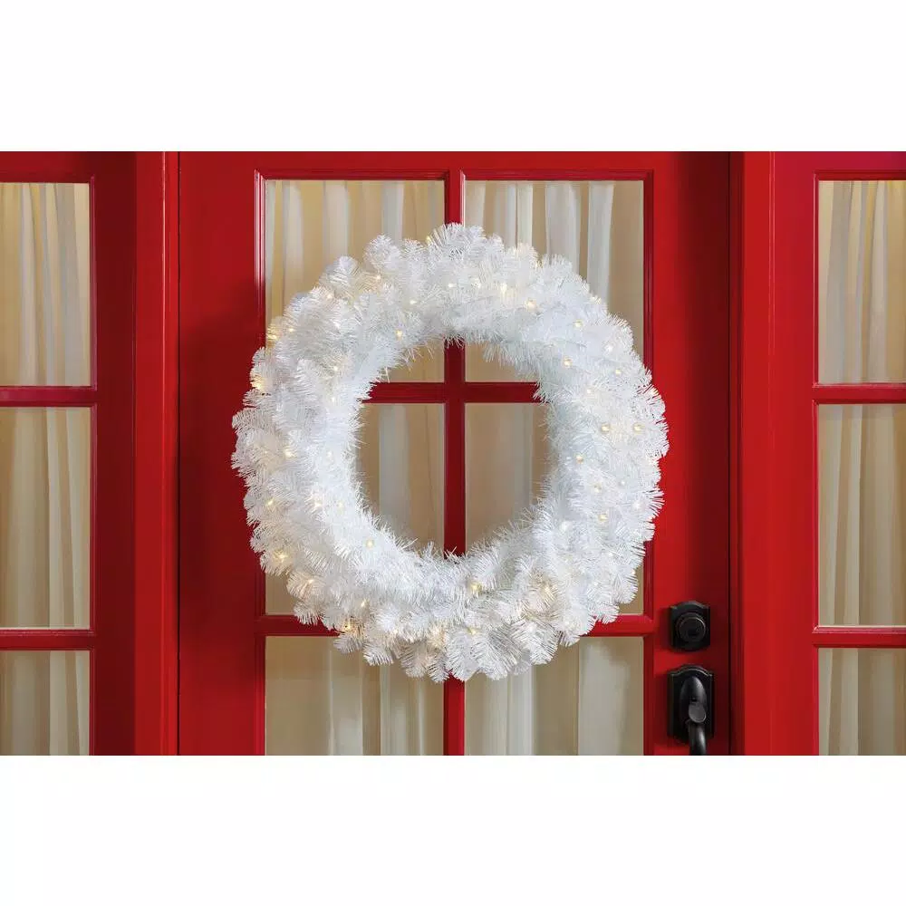 Home Accents Holiday Home Holiday Accents 30 in. Uptown Pre-Lit LED Artificial Christmas Wreath, 50 Warm White Micro Dot Lights