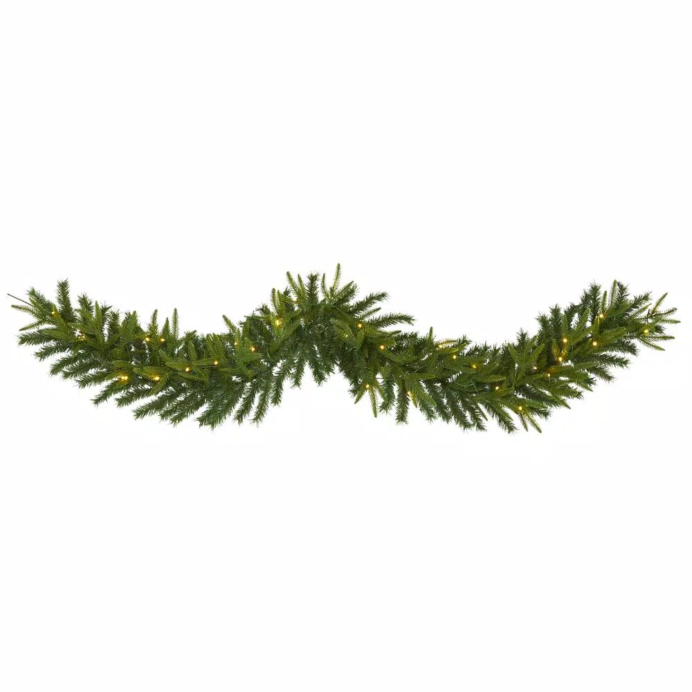 Nearly Natural 6 ft. Pre-lit Green Pine Artificial Christmas Garland with 35 LED Lights
