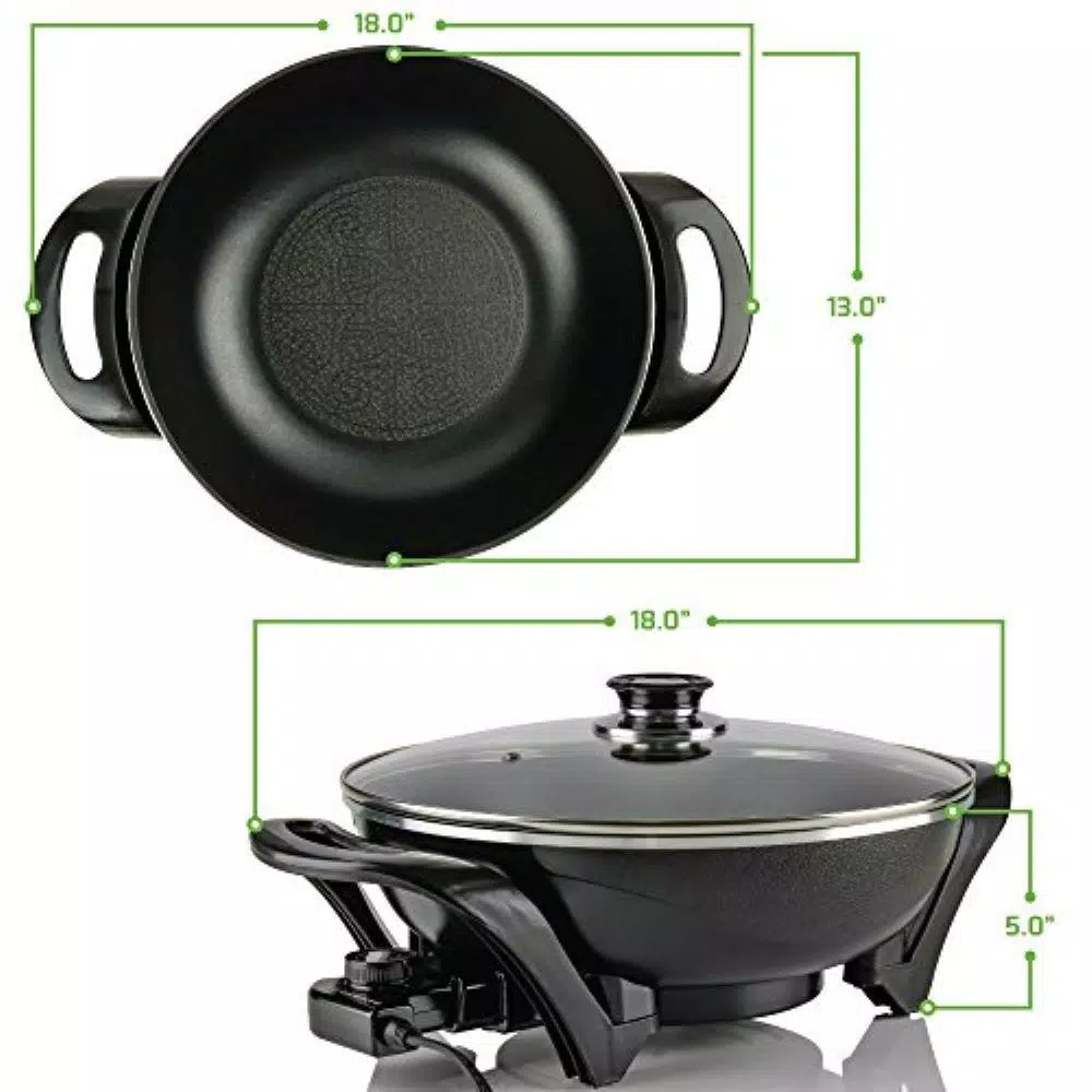 Ovente 13-Inch Non-Stick Electric Skillet with Tempered Glass Lid and Adjustable Temperature Control, Black